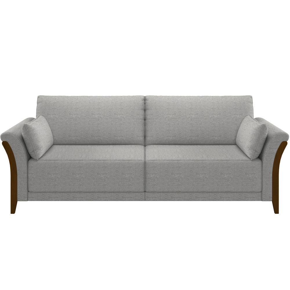 Sofá 03 Lugares Para Sala De Estar Pés Em Madeira 222 cm Stefan M03 Linho Cinza - Lyam Decor