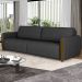 Sofá 03 Lugares Para Sala De Estar Pés Em Madeira 223 cm Flora M03 Couríssimo Preto - Lyam Decor