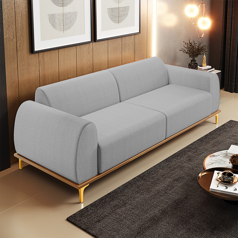 Sofá 03 Lugares Para Sala de Estar Kiev 210 cm D02 Linho Cinza D-315 - Lyam Decor
