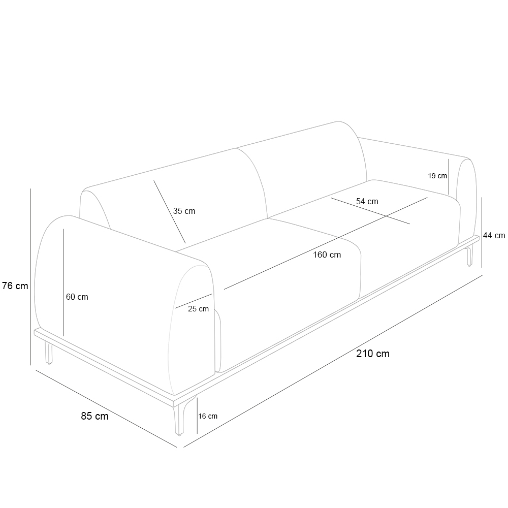 Sofá 03 Lugares Para Sala de Estar Kiev 210 cm D02 Linho Cinza D-315 - Lyam Decor