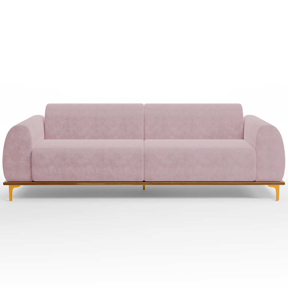 Sofá 03 Lugares Para Sala de Estar Kiev 210 cm D02 Veludo Rosê C-305 - Lyam Decor