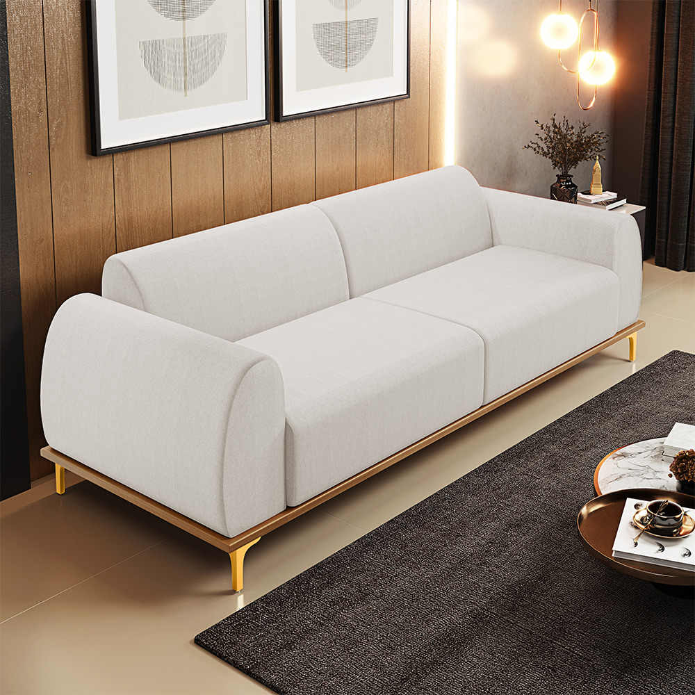 Sofá 03 Lugares Para Sala de Estar Kiev 230 cm D02 Linho Cru C-443 - Lyam Decor