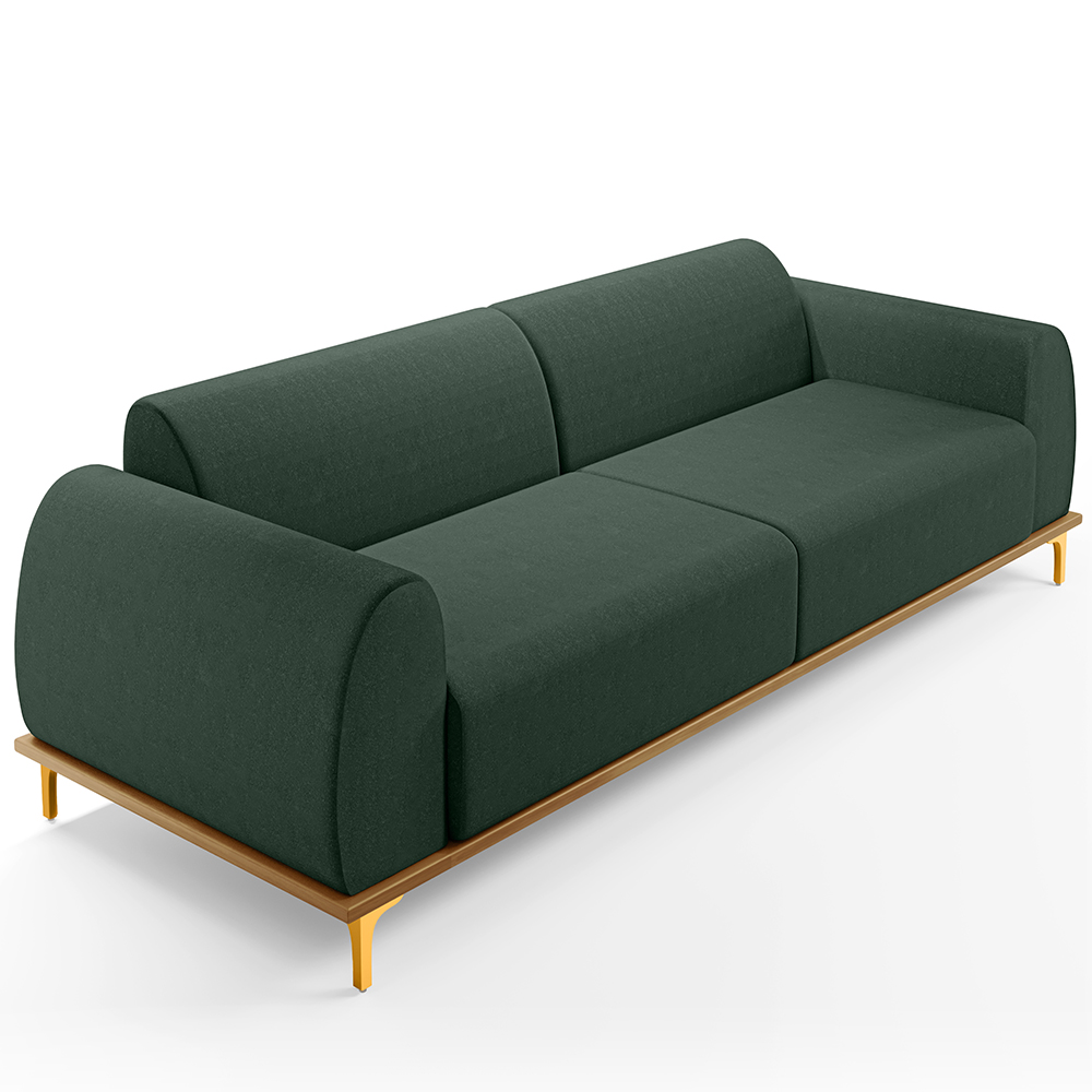 Sofá 03 Lugares Para Sala de Estar Kiev 230 cm D02 Linho Verde Musgo C-117 - Lyam Decor