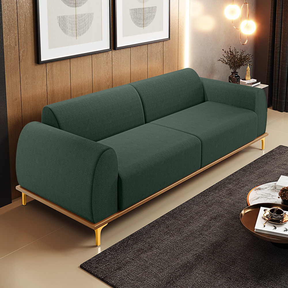 Sofá 03 Lugares Para Sala de Estar Kiev 230 cm D02 Linho Verde Musgo C-117 - Lyam Decor