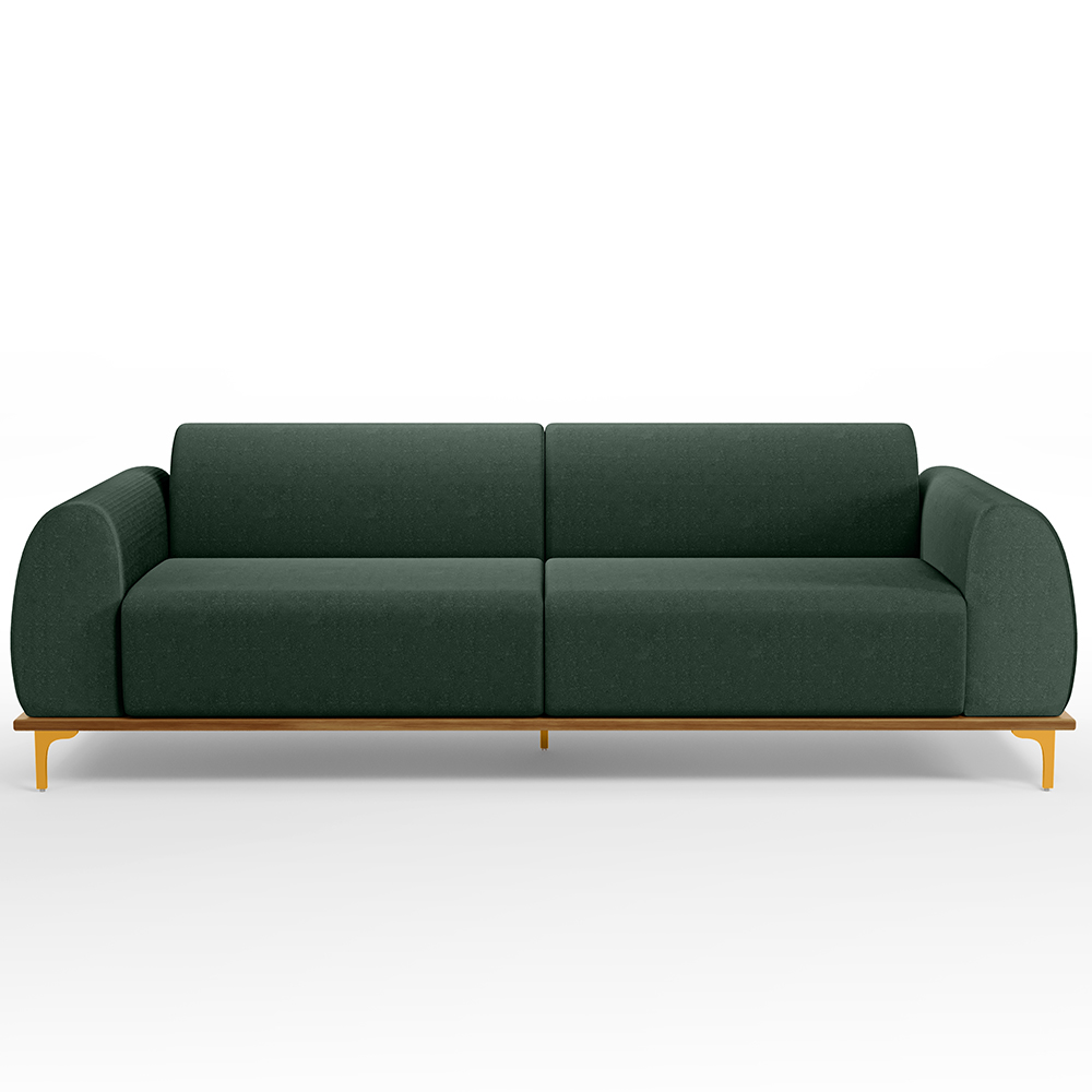 Sofá 03 Lugares Para Sala de Estar Kiev 230 cm D02 Linho Verde Musgo C-117 - Lyam Decor