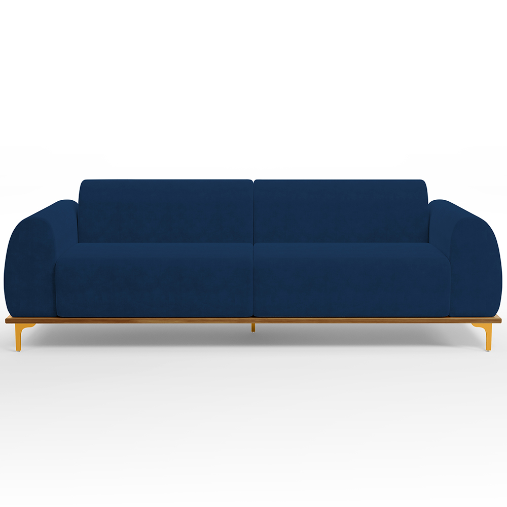 Sofá 03 Lugares Para Sala de Estar Kiev 230 cm D02 Veludo Azul Marinho C-304 - Lyam Decor