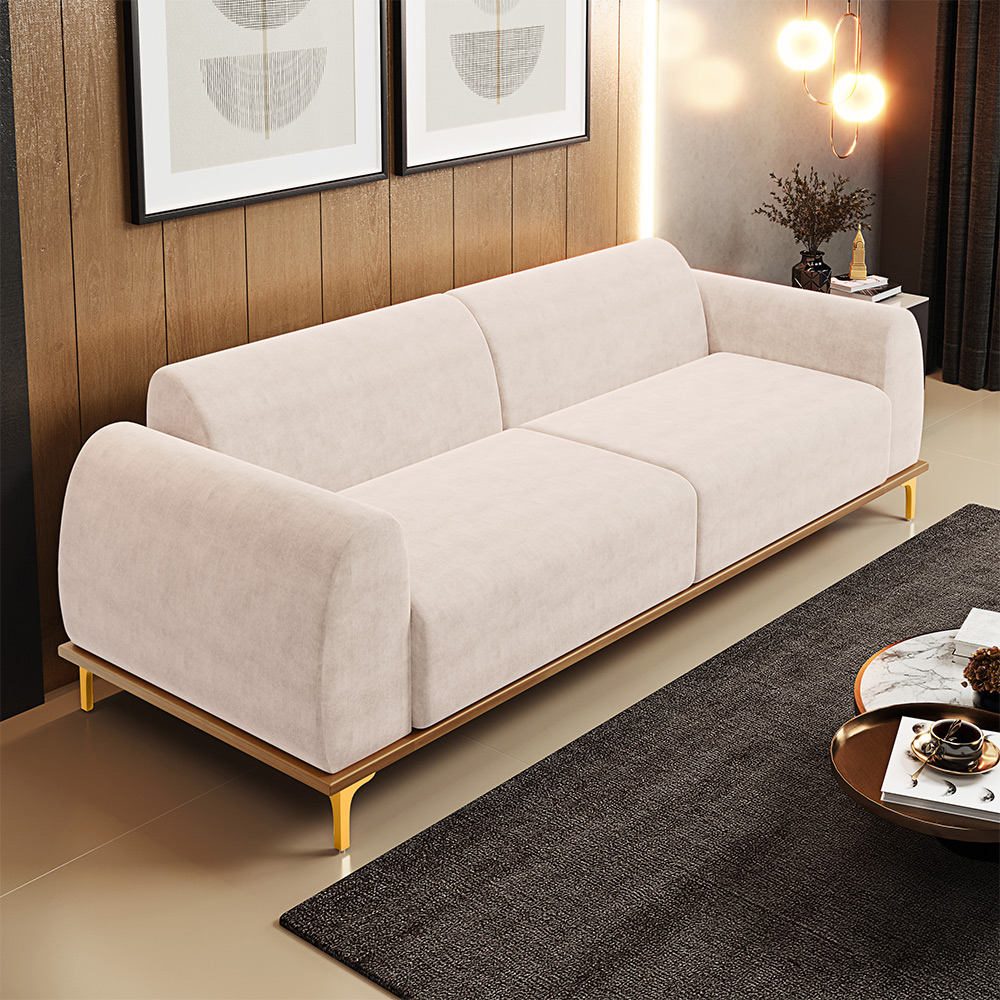 Sofá 03 Lugares Para Sala de Estar Kiev 230 cm D02 Veludo Bege C-309 - Lyam Decor