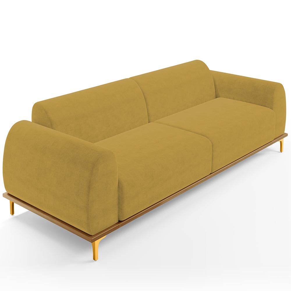 Sofá 03 Lugares Para Sala de Estar Kiev 230 cm D02 Veludo Mostarda C-260 - Lyam Decor