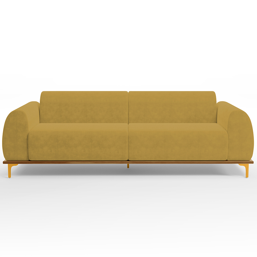 Sofá 03 Lugares Para Sala de Estar Kiev 230 cm D02 Veludo Mostarda C-260 - Lyam Decor