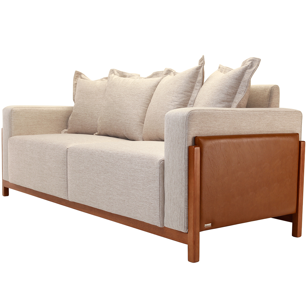 Sofá 04 Lugares Para Sala De Estar 238 cm Khali B04 Linho Bege Couríssimo Whisky - Lyam