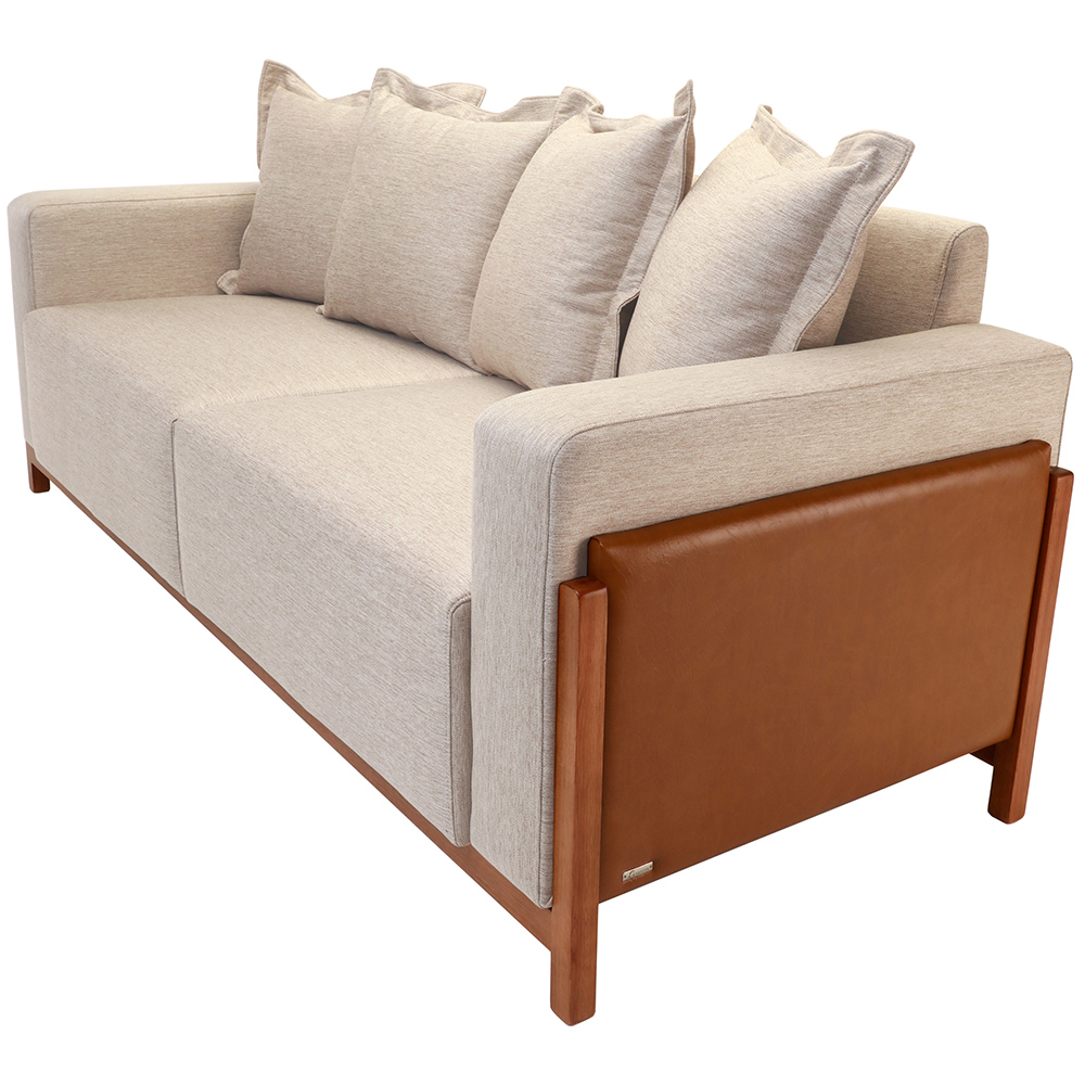 Sofá 04 Lugares Para Sala De Estar 238 cm Khali B04 Linho Bege Couríssimo Whisky - Lyam