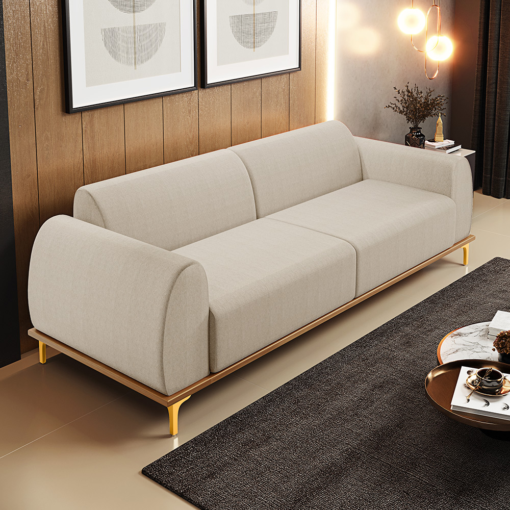 Sofá 04 Lugares Para Sala de Estar Kiev 260 cm D02 Linho Bege C-107 - Lyam Decor