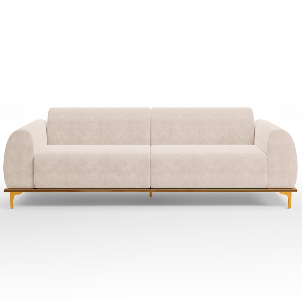Sofá 04 Lugares Para Sala de Estar Kiev 260 cm D02 Veludo Bege C-309 - Lyam Decor