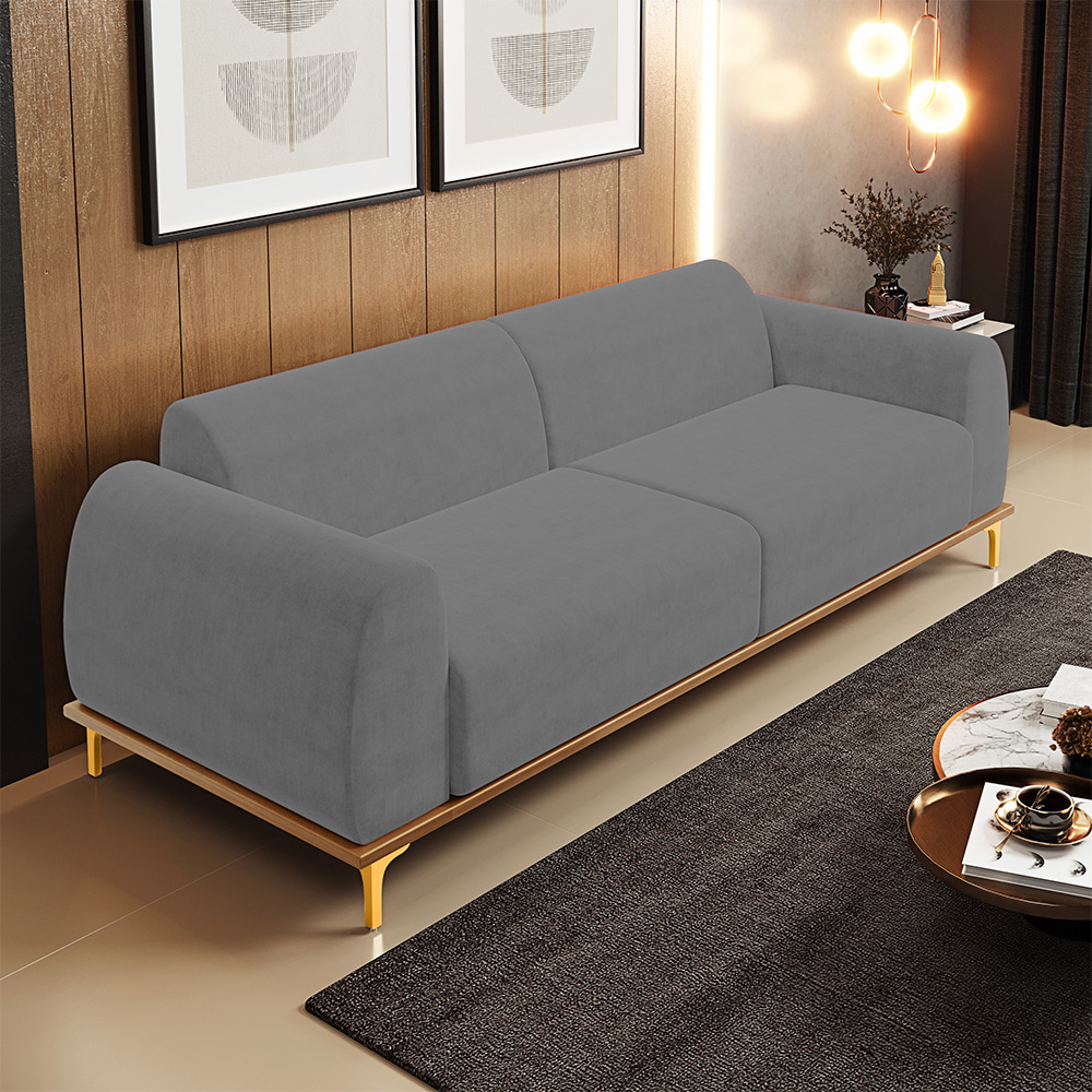 Sofá 04 Lugares Para Sala de Estar Kiev 260 cm D02 Veludo Cinza C-317 - Lyam Decor
