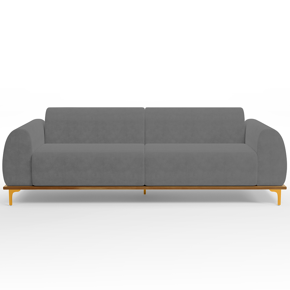 Sofá 04 Lugares Para Sala de Estar Kiev 260 cm D02 Veludo Cinza C-317 - Lyam Decor