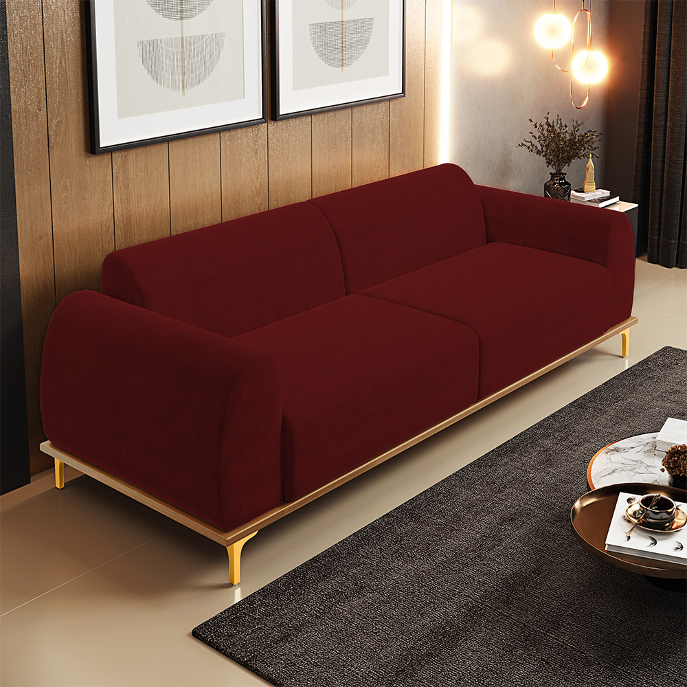 Sofá 04 Lugares Para Sala de Estar Kiev 260 cm D02 Veludo Marsala C-278 - Lyam Decor