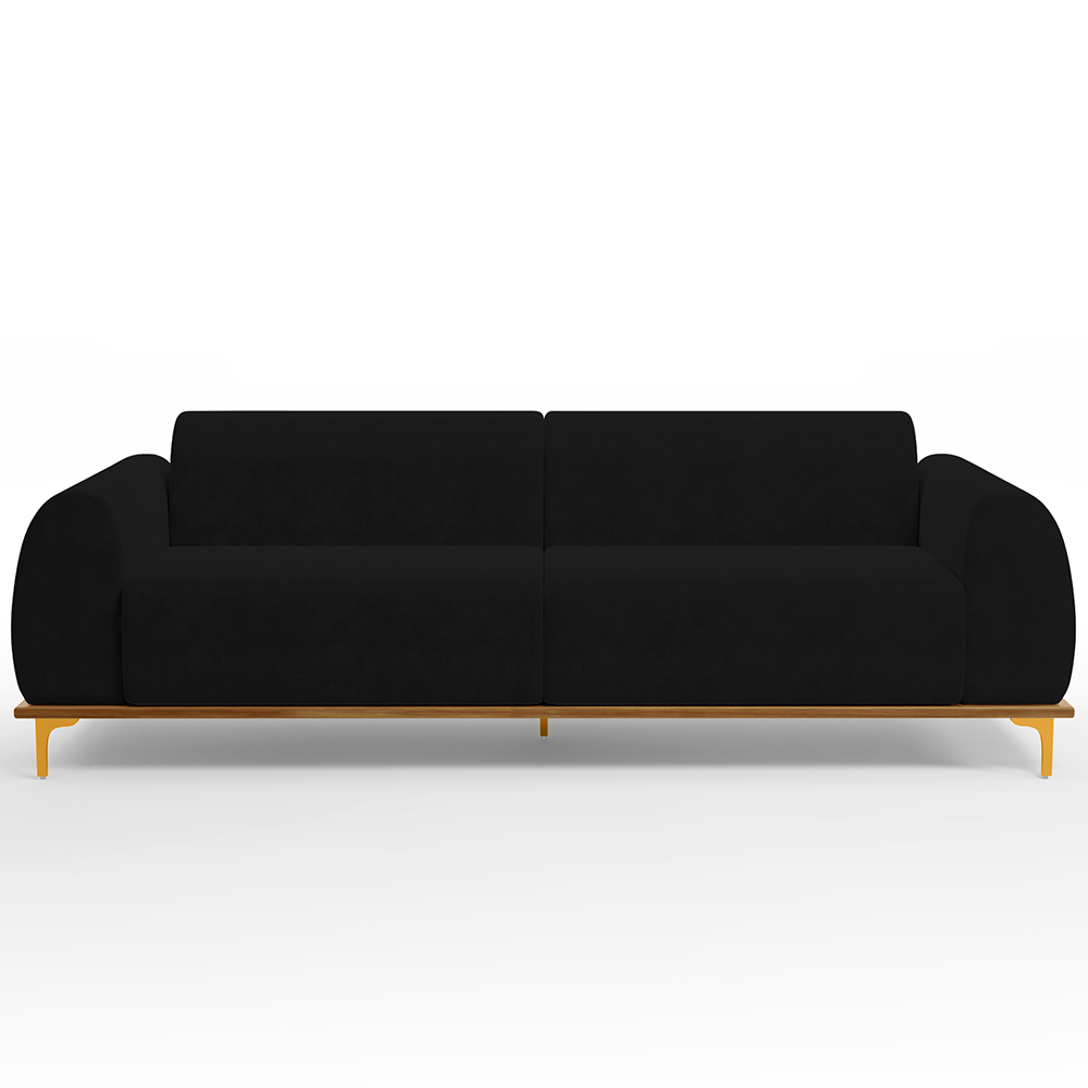 Sofá 04 Lugares Para Sala de Estar Kiev 260 cm D02 Veludo Preto C-300 - Lyam Decor