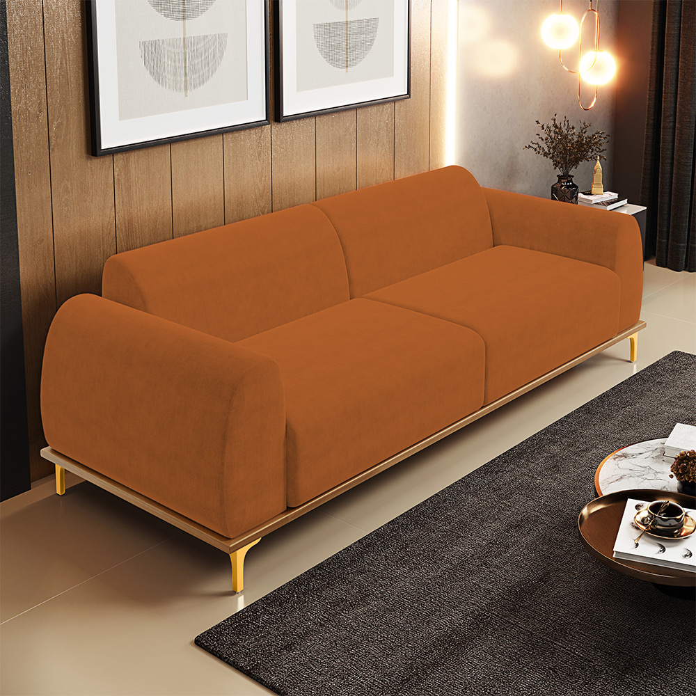 Sofá 04 Lugares Para Sala de Estar Kiev 260 cm D02 Veludo Telha C-262 - Lyam Decor