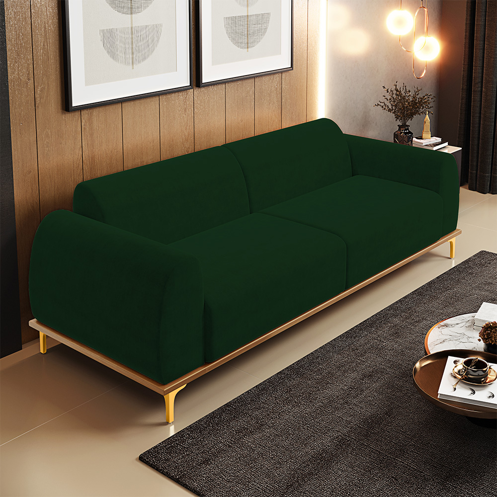 Sofá 04 Lugares Para Sala de Estar Kiev 260 cm D02 Veludo Verde Musgo C-303 - Lyam Decor