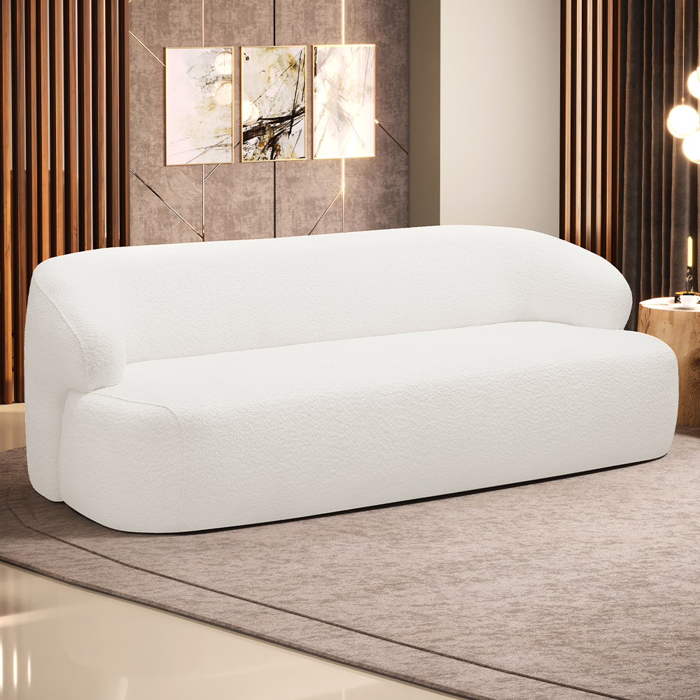 Sofá 2 Lugares Curvo Orgânico Para Sala Living 150cm Barolo L06 Bouclê Branco - Lyam Decor