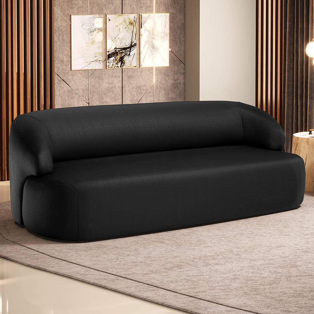 Sofá 2 Lugares Curvo Orgânico Para Sala Living 150cm Barolo L06 Couríssimo Preto - Lyam Decor