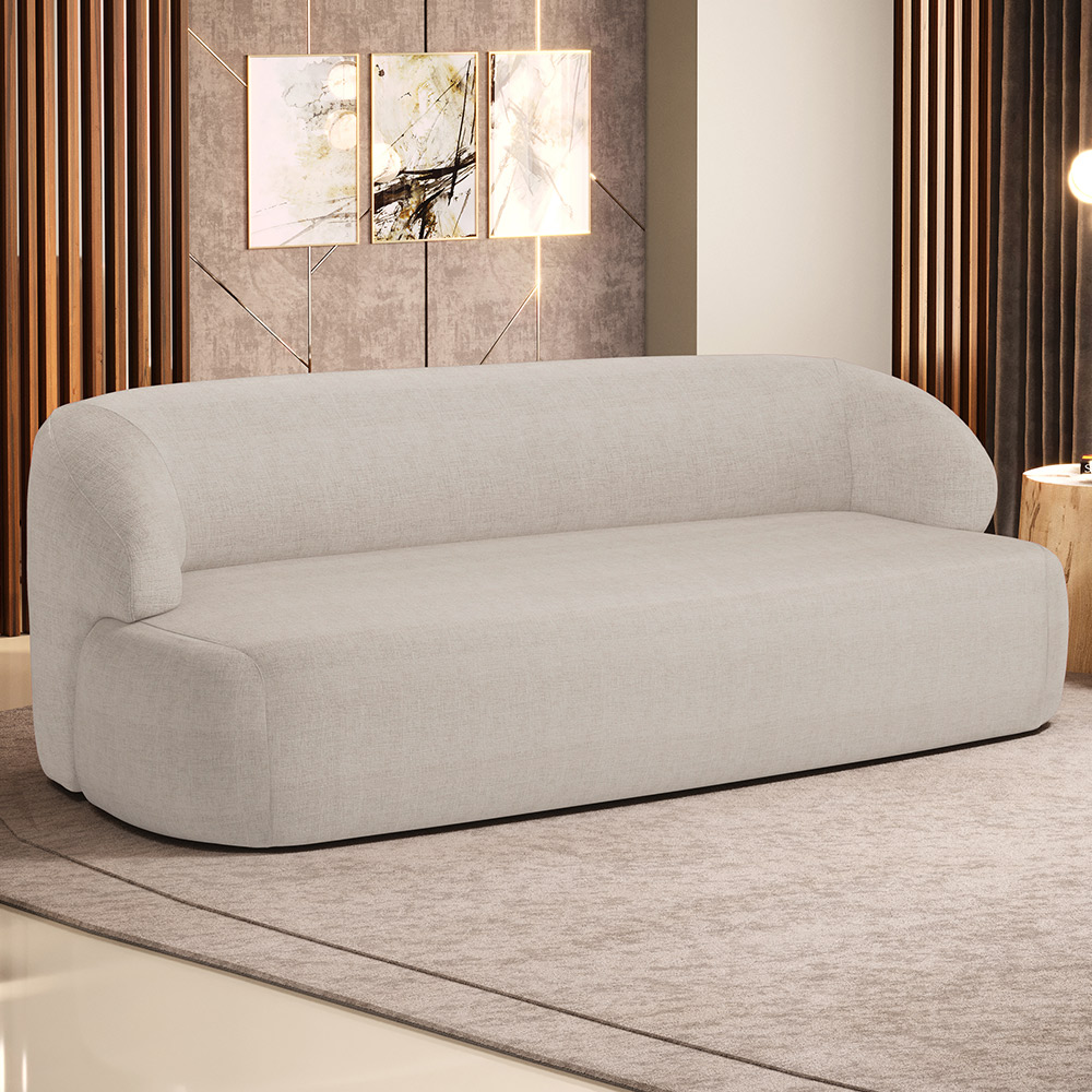 Sofá 2 Lugares Curvo Orgânico Para Sala Living 150cm Barolo L06 Linho Bege - Lyam Decor
