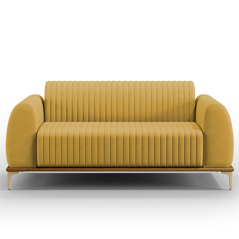 Sofá 2 Lugares Para Sala De Estar Molino 150 Cm D02 Pés D'ouro Veludo Mostarda C-260 - Lyam Decor