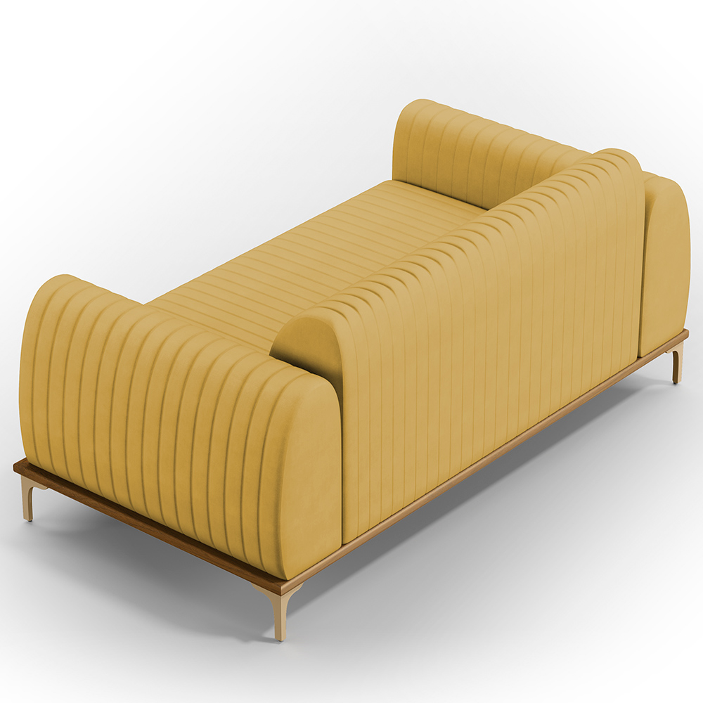 Sofá 2 Lugares Para Sala De Estar Molino 150 Cm D02 Pés D'ouro Veludo Mostarda C-260 - Lyam Decor