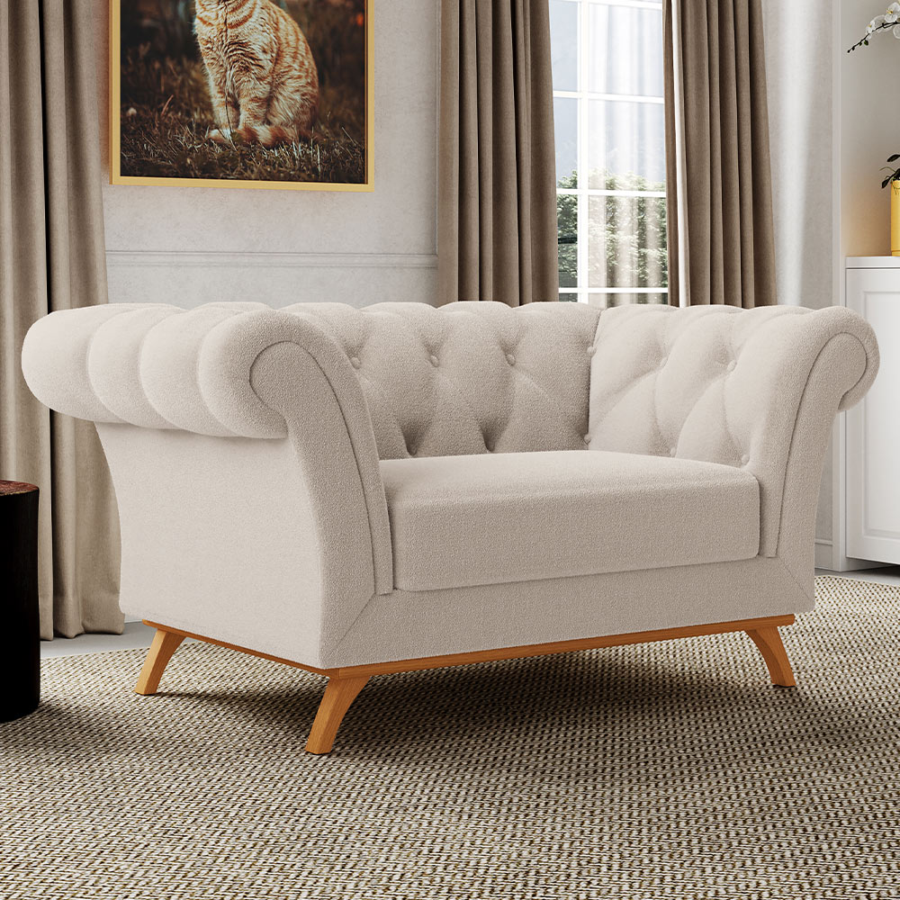 Sofá 2 Lugares Para Sala de Estar Império 150 cm D02 Bouclê Creme C-54 - Lyam Decor