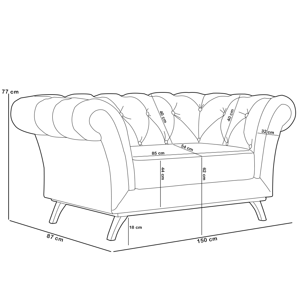 Sofá 2 Lugares Para Sala de Estar Império 150 cm D02 Bouclê Creme C-54 - Lyam Decor
