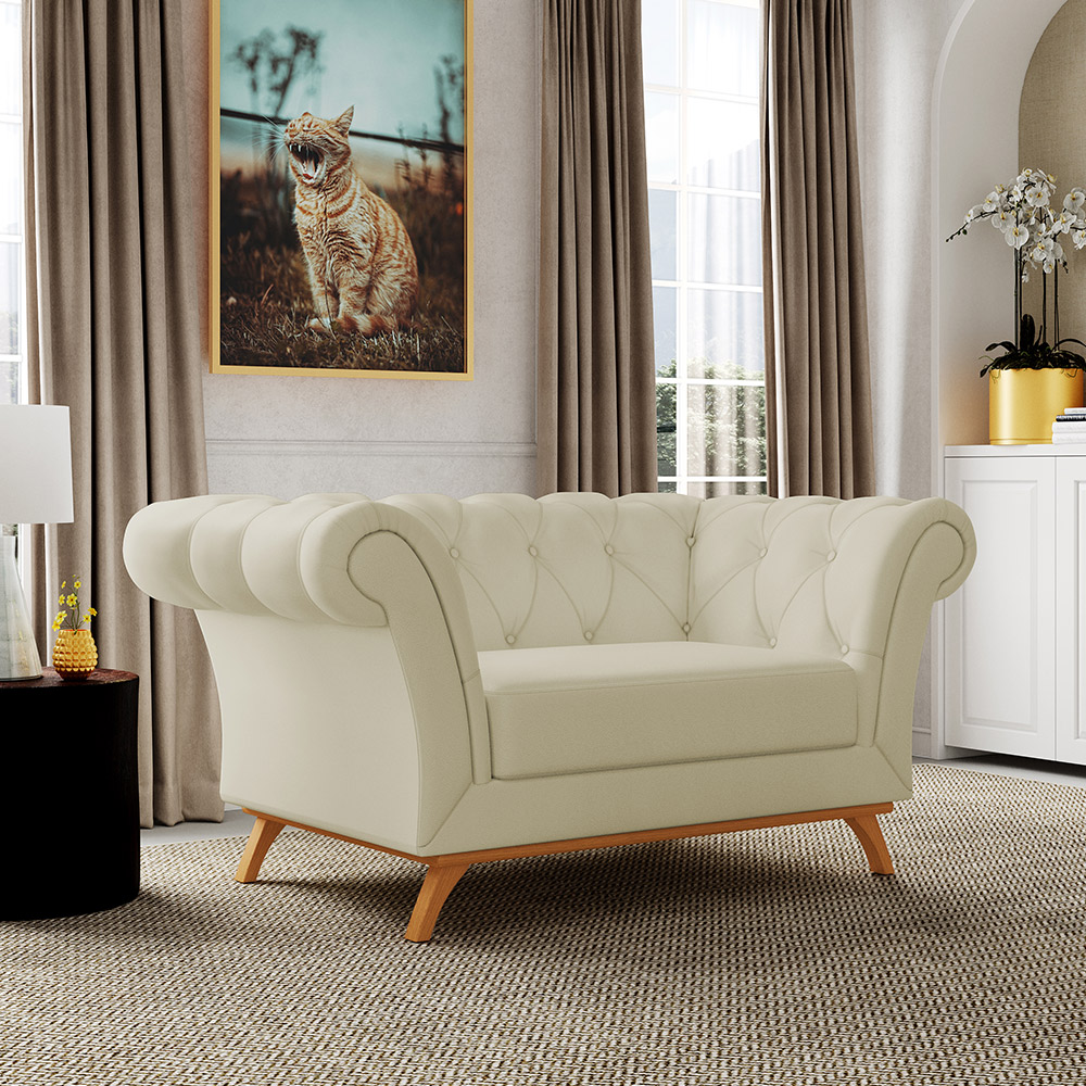 Sofá 2 Lugares Para Sala de Estar Império 150 cm D02 Corano Bege C-26 - Lyam Decor