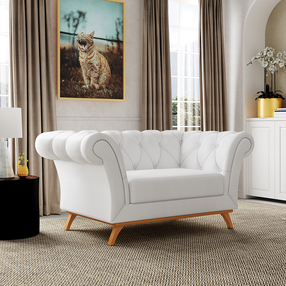 Sofá 2 Lugares Para Sala de Estar Império 150 cm D02 Corano Branco C-12 - Lyam Decor