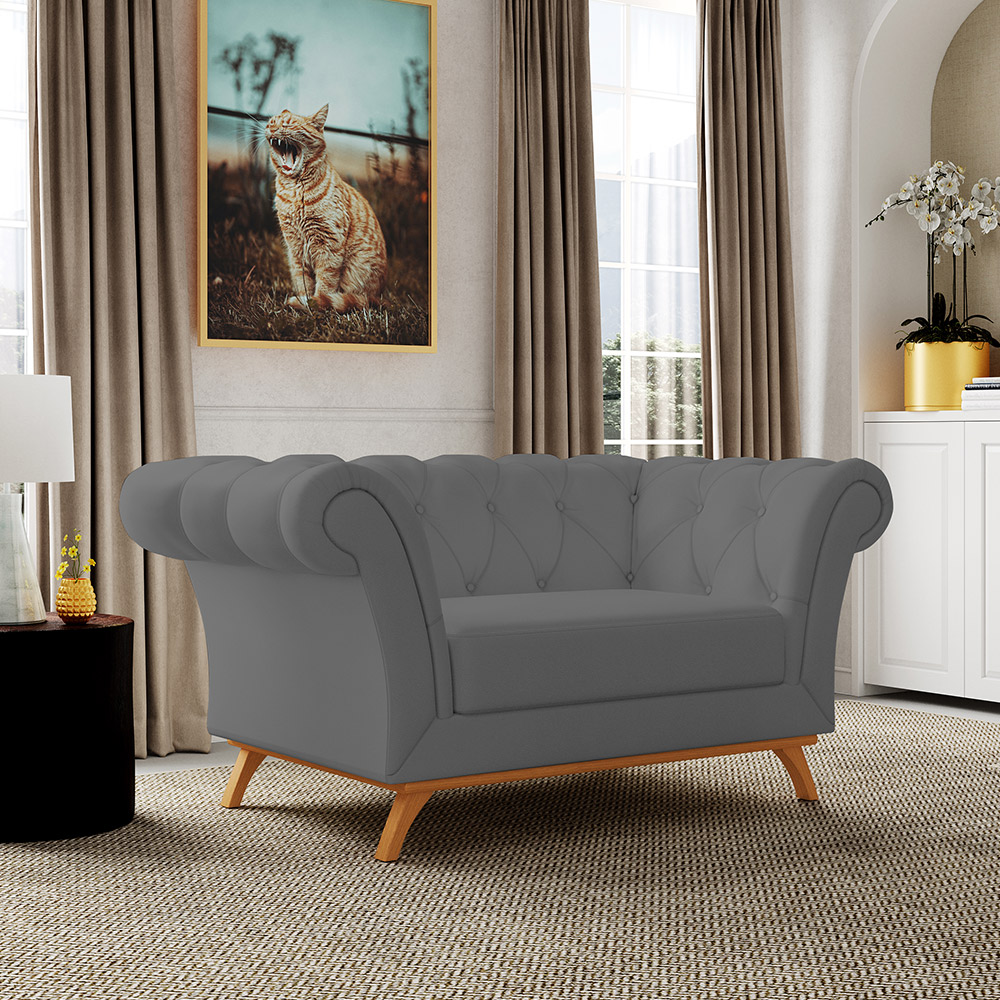 Sofá 2 Lugares Para Sala de Estar Império 150 cm D02 Corano Cinza C-03 - Lyam Decor