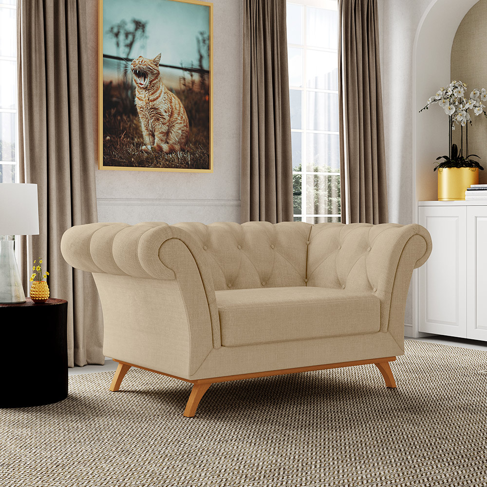Sofá 2 Lugares Para Sala de Estar Império 150 cm D02 Linho Bege C-129 - Lyam Decor