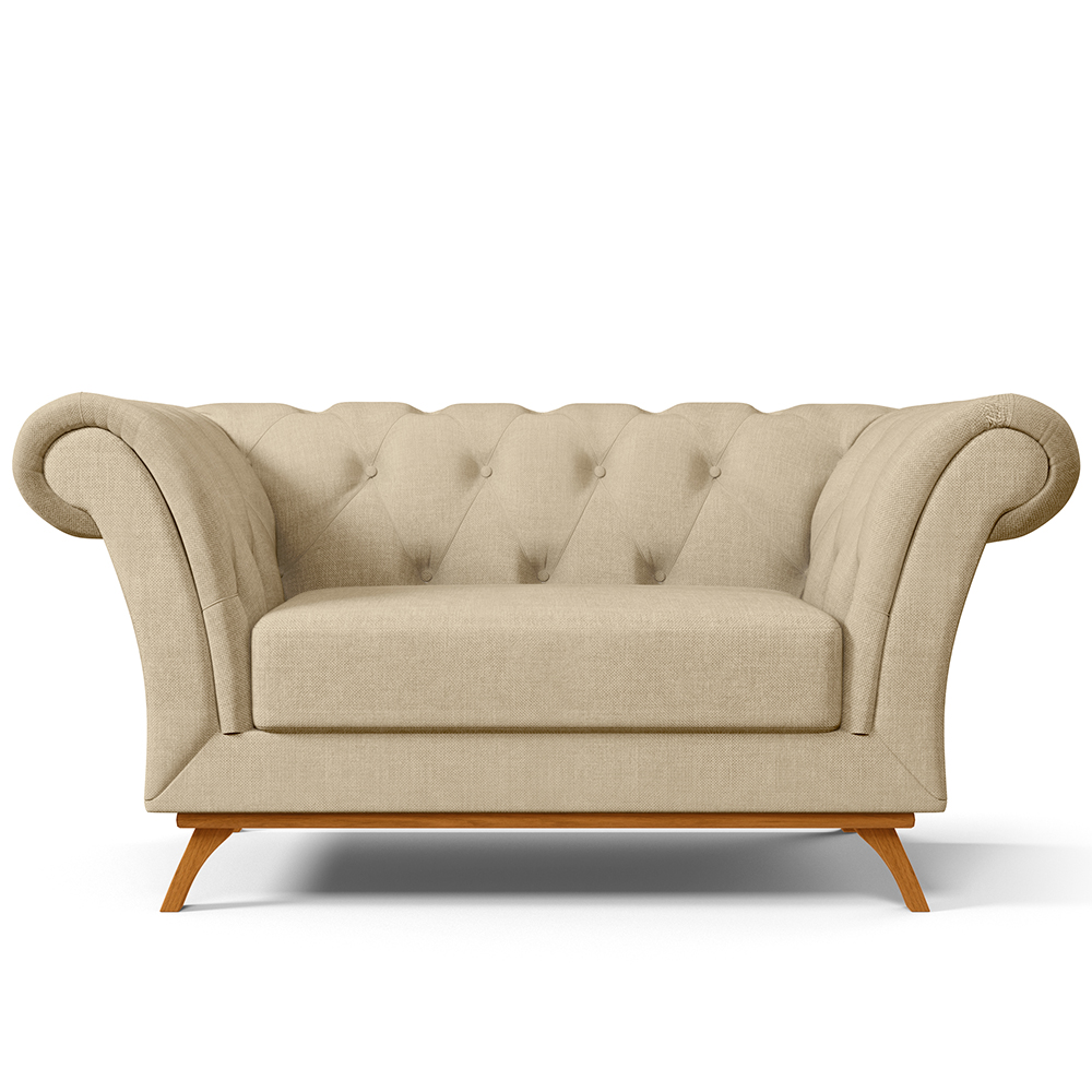 Sofá 2 Lugares Para Sala de Estar Império 150 cm D02 Linho Bege C-129 - Lyam Decor