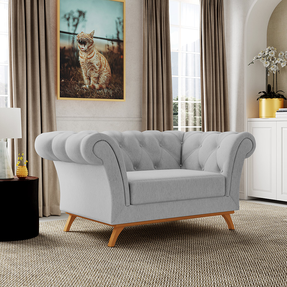 Sofá 2 Lugares Para Sala de Estar Império 150 cm D02 Linho Cinza D-315 - Lyam Decor