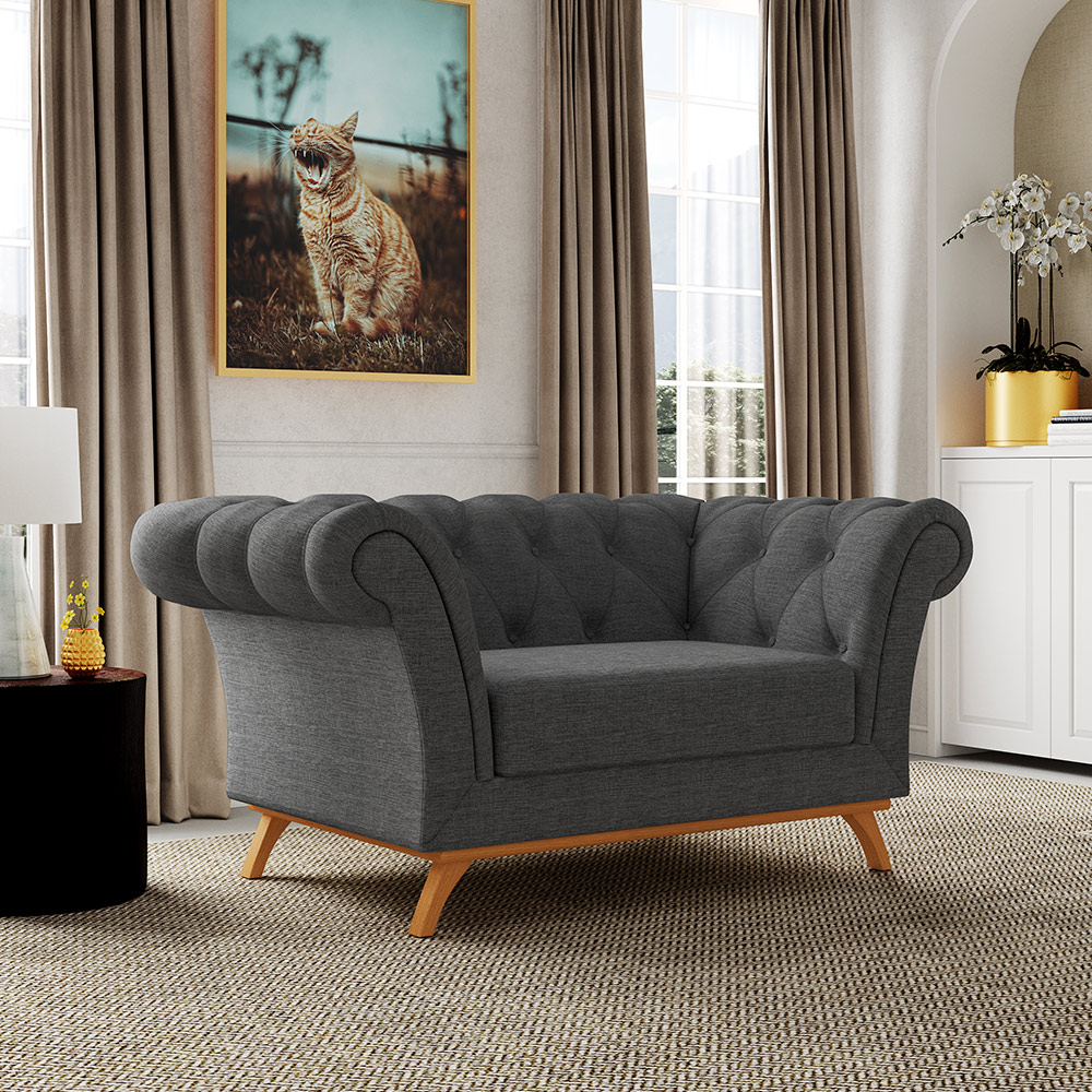 Sofá 2 Lugares Para Sala de Estar Império 150 cm D02 Linho Cinza Escuro C-416 - Lyam Decor