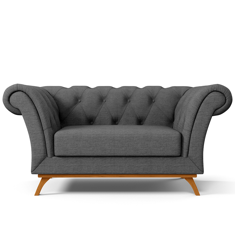 Sofá 2 Lugares Para Sala de Estar Império 150 cm D02 Linho Cinza Escuro C-416 - Lyam Decor