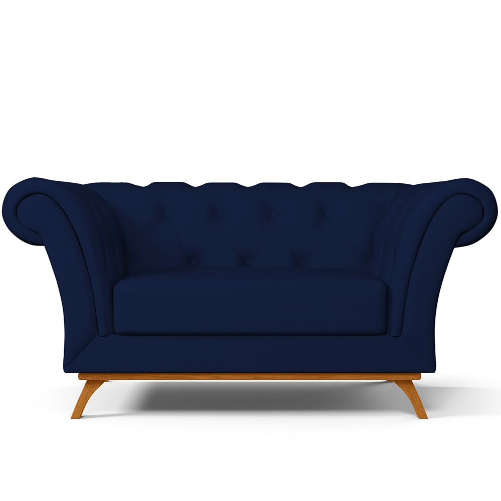 Sofá 2 Lugares Para Sala de Estar Império 150 cm D02 Veludo Azul Marinho C-287 - Lyam Decor