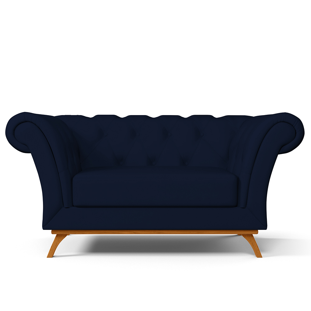 Sofá 2 Lugares Para Sala de Estar Império 150 cm D02 Veludo Azul Oxford C-304 - Lyam Decor