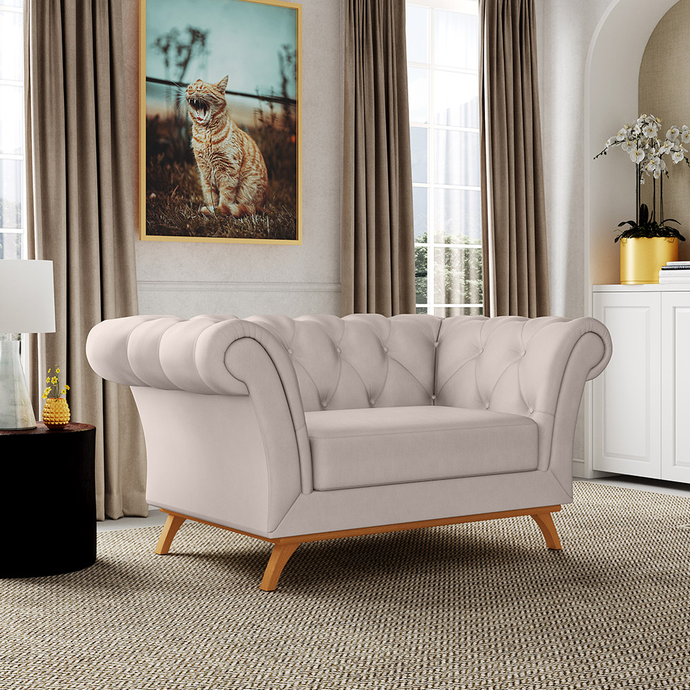 Sofá 2 Lugares Para Sala de Estar Império 150 cm D02 Veludo Bege C-309 - Lyam Decor