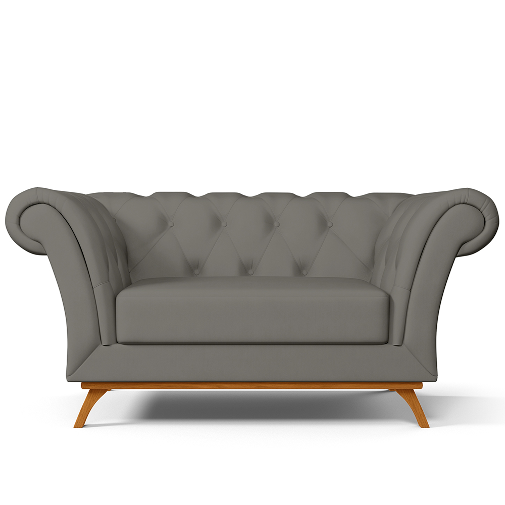 Sofá 2 Lugares Para Sala de Estar Império 150 cm D02 Veludo Cinza C-317 - Lyam Decor