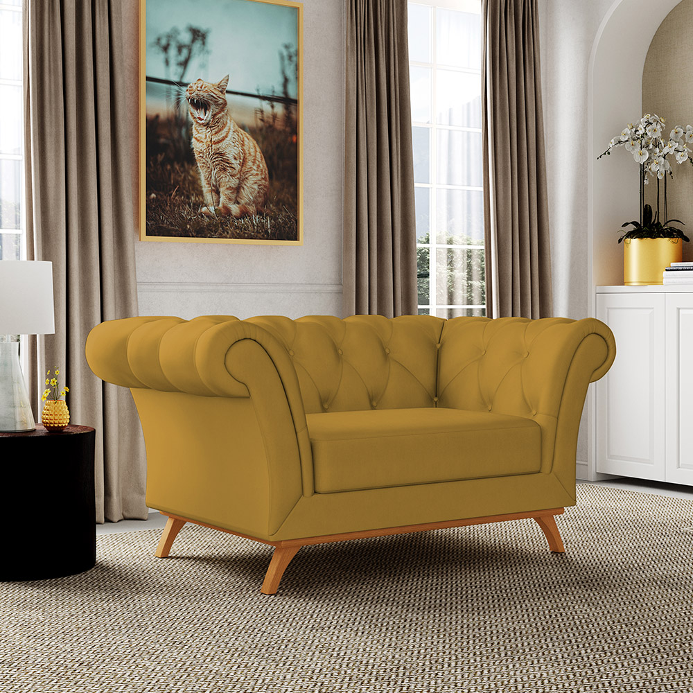 Sofá 2 Lugares Para Sala de Estar Império 150 cm D02 Veludo Mostarda B-260 - Lyam Decor