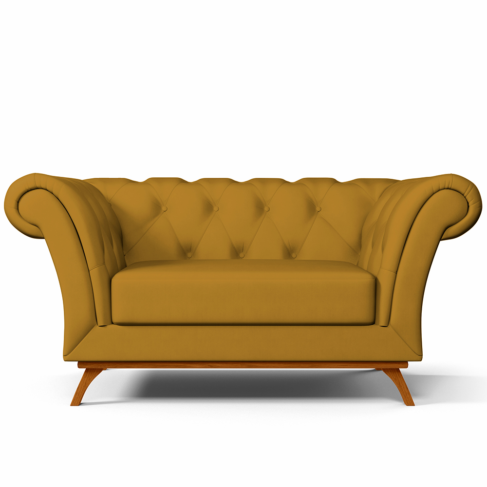 Sofá 2 Lugares Para Sala de Estar Império 150 cm D02 Veludo Mostarda B-260 - Lyam Decor