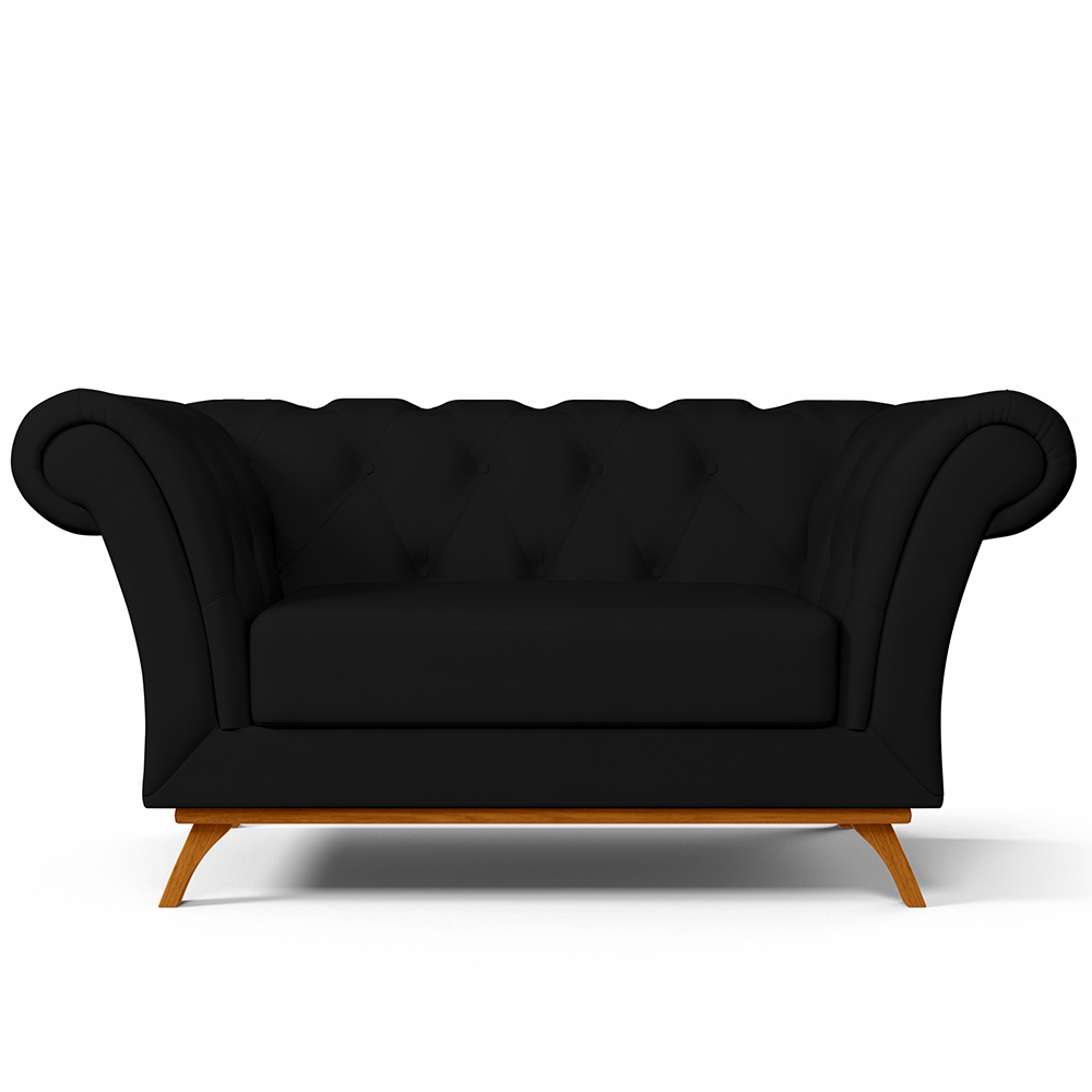 Sofá 2 Lugares Para Sala de Estar Império 150 cm D02 Veludo Preto C-300 - Lyam Decor