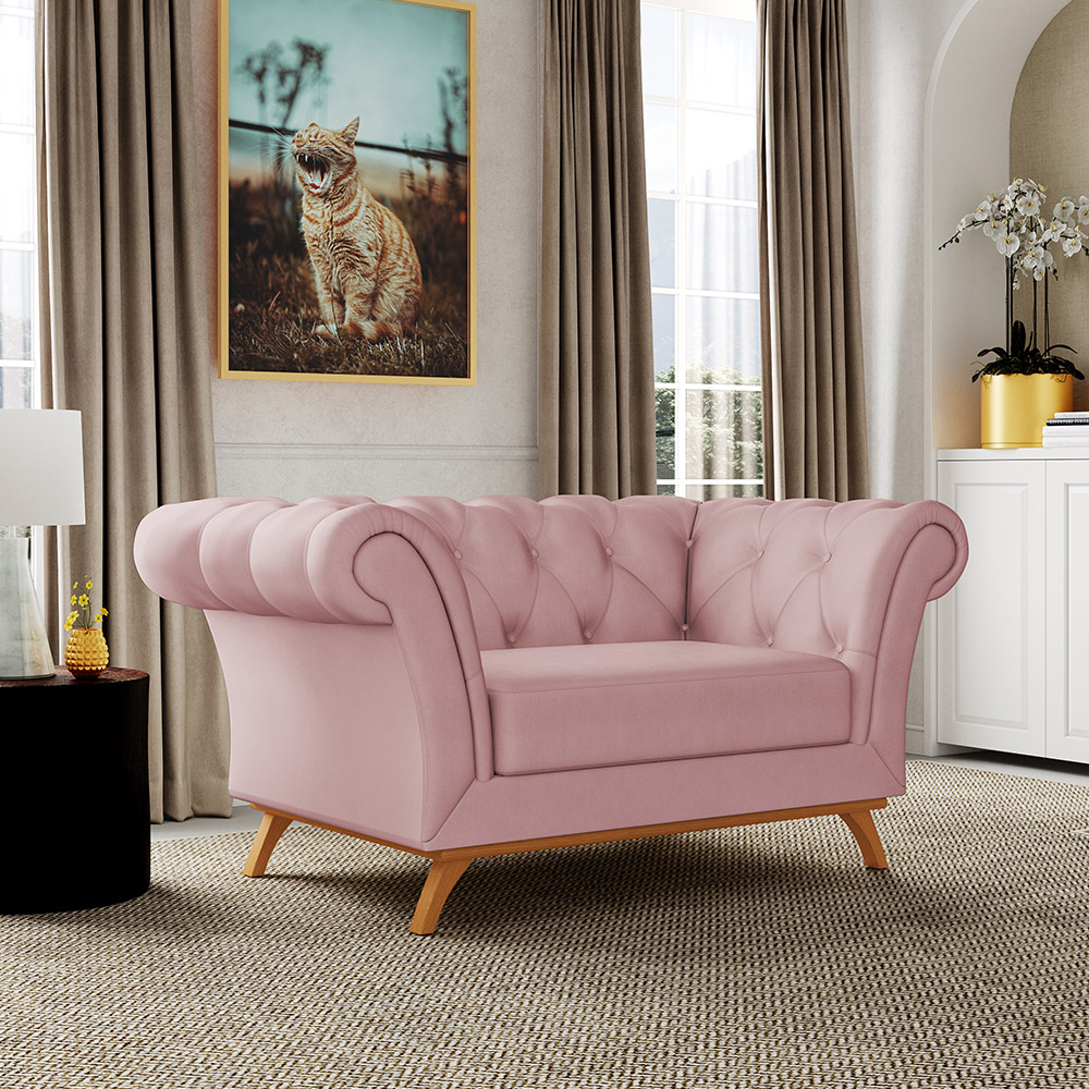Sofá 2 Lugares Para Sala de Estar Império 150 cm D02 Veludo Rosê B-305 - Lyam Decor