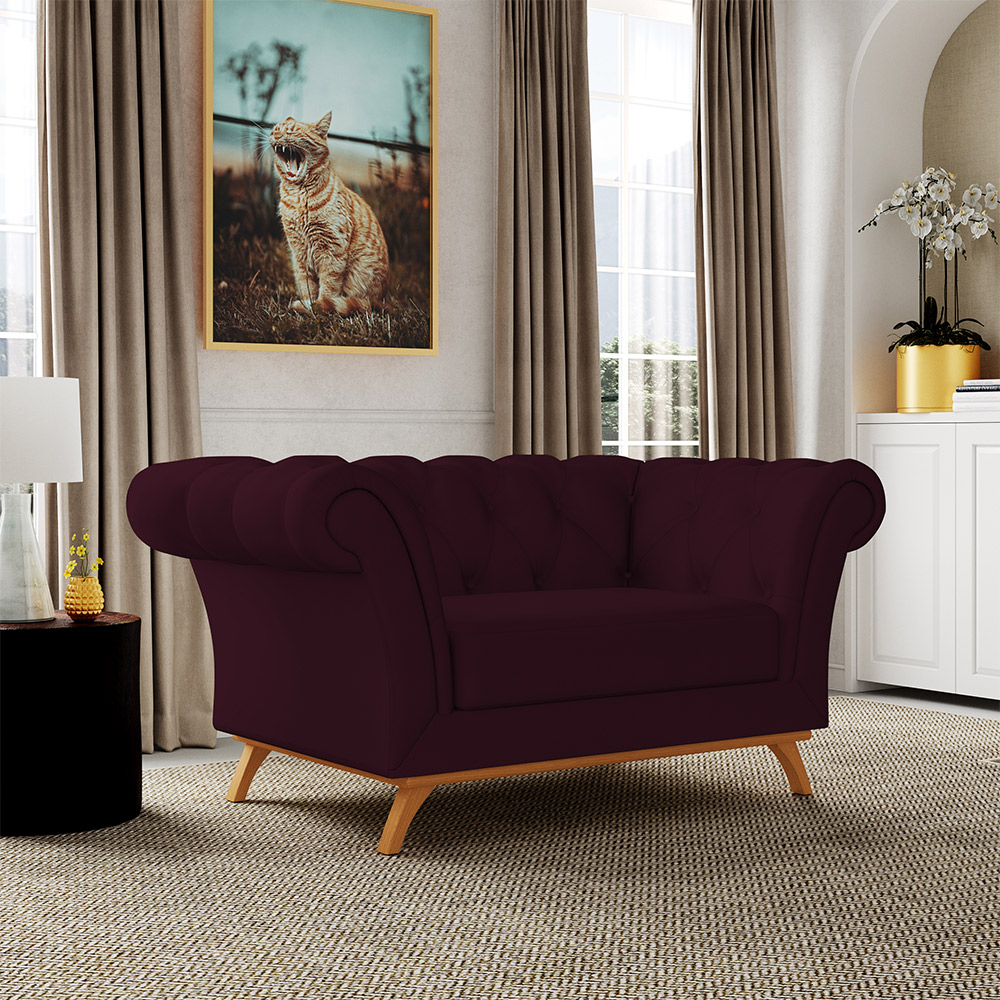 Sofá 2 Lugares Para Sala de Estar Império 150 cm D02 Veludo Roxo Grape C-292 - Lyam Decor