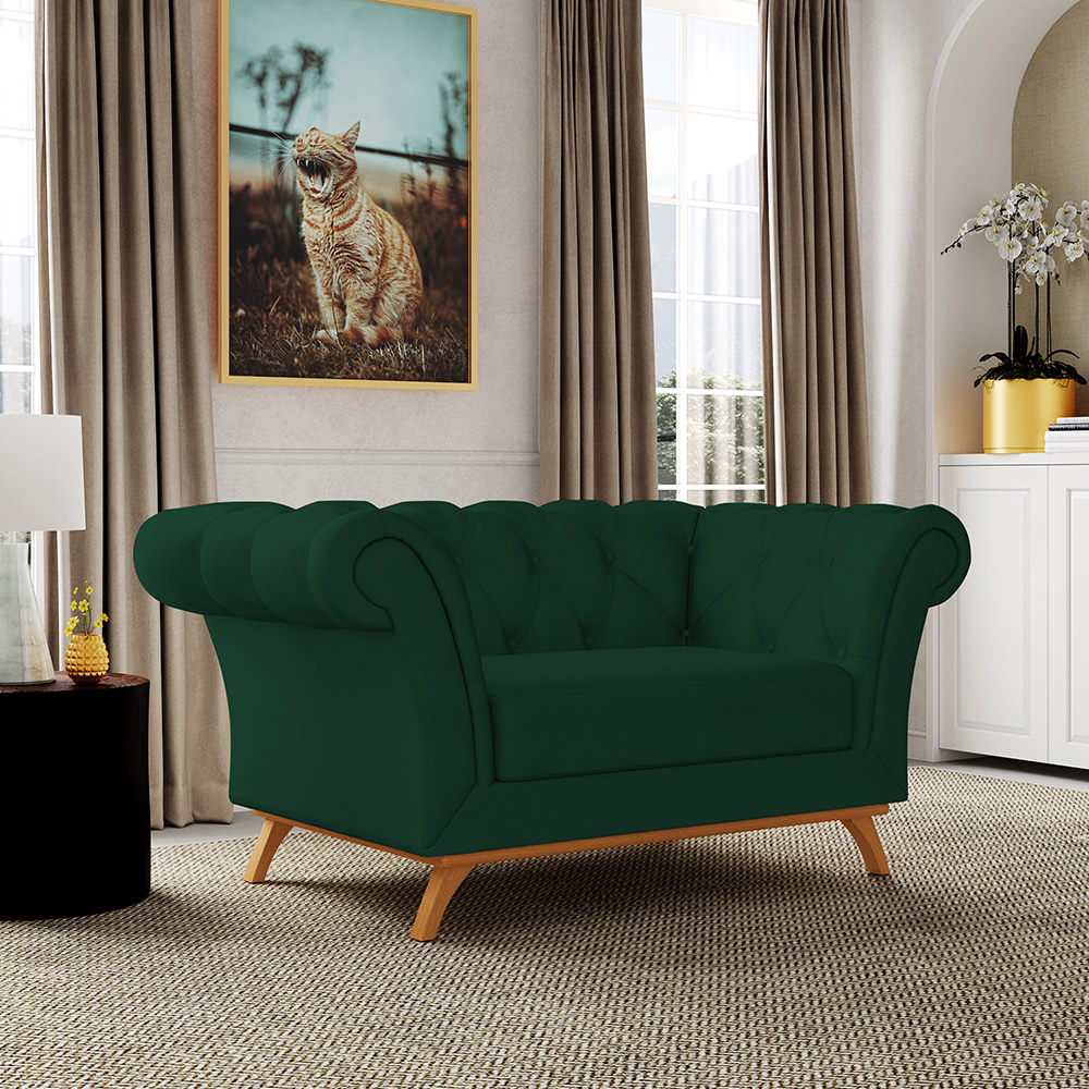 Sofá 2 Lugares Para Sala de Estar Império 150 cm D02 Veludo Verde Musgo C-303 - Lyam Decor