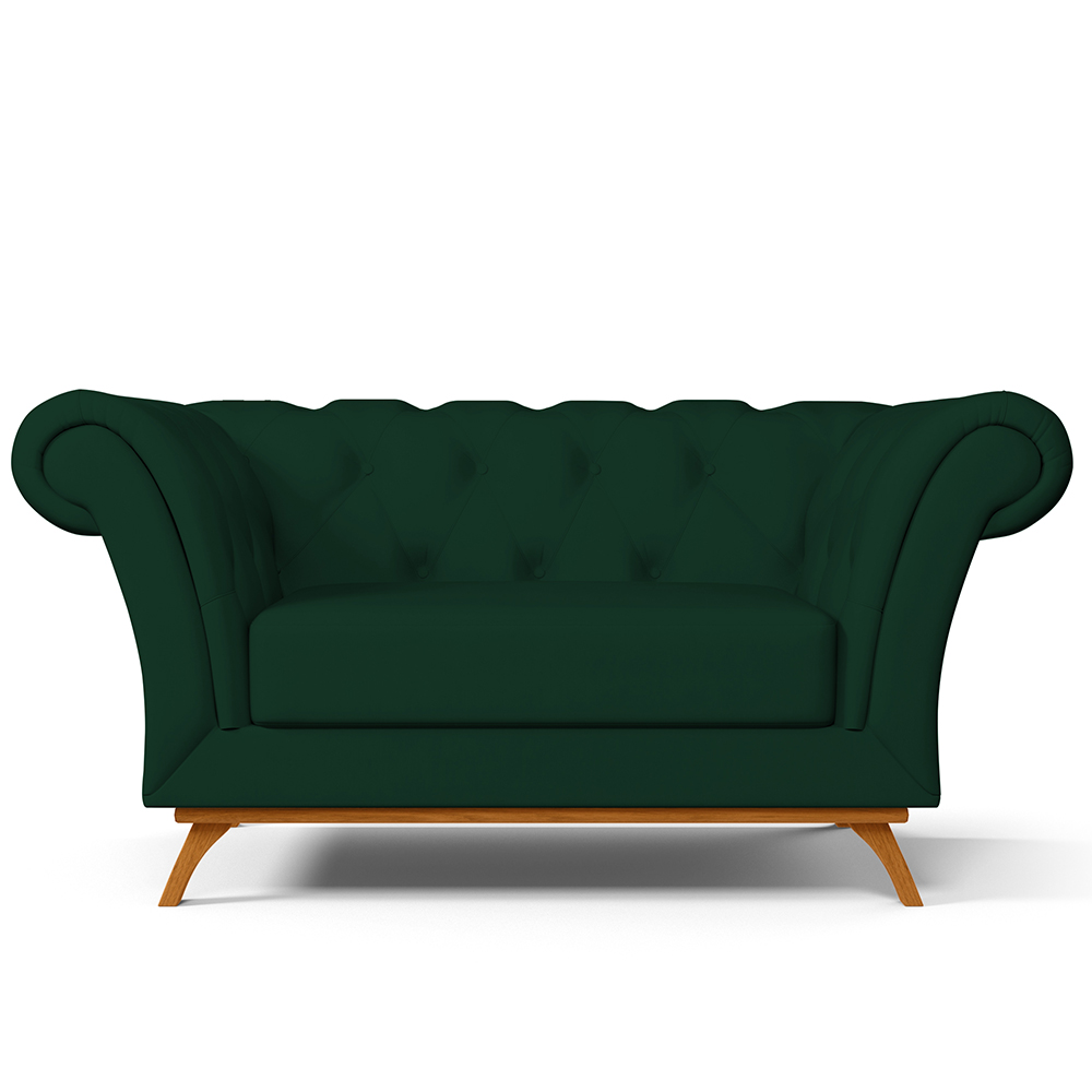 Sofá 2 Lugares Para Sala de Estar Império 150 cm D02 Veludo Verde Musgo C-303 - Lyam Decor