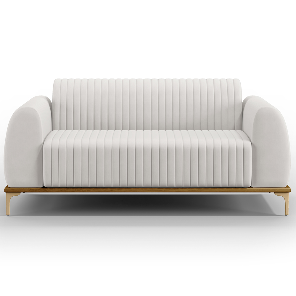 Sofá 2 Lugares Para Sala de Estar Molino 150 cm D02 Pés D'Ouro Corano Branco C-12 - Lyam Decor